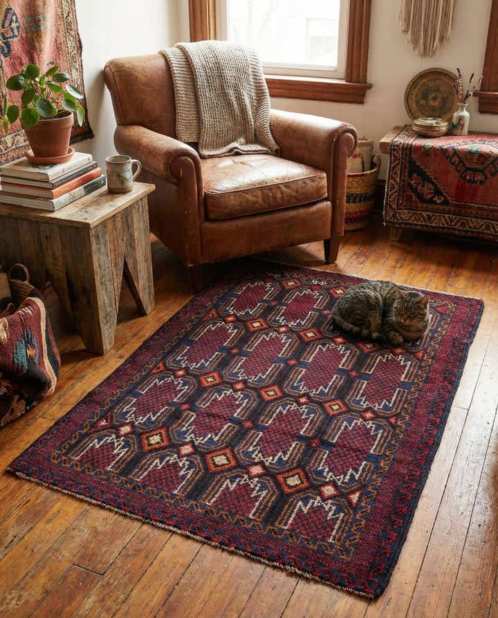 3' x 4' 7 Hand Knotted Balouch Persian Wool Rug