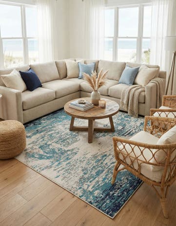 Blue Washable Vivid Square Rug