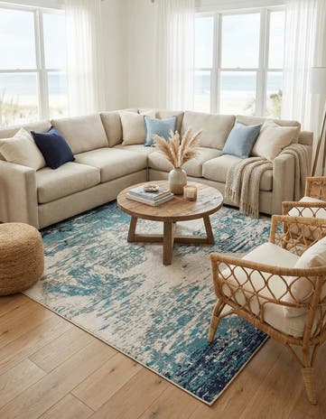 Blue Washable Vivid Square Rug