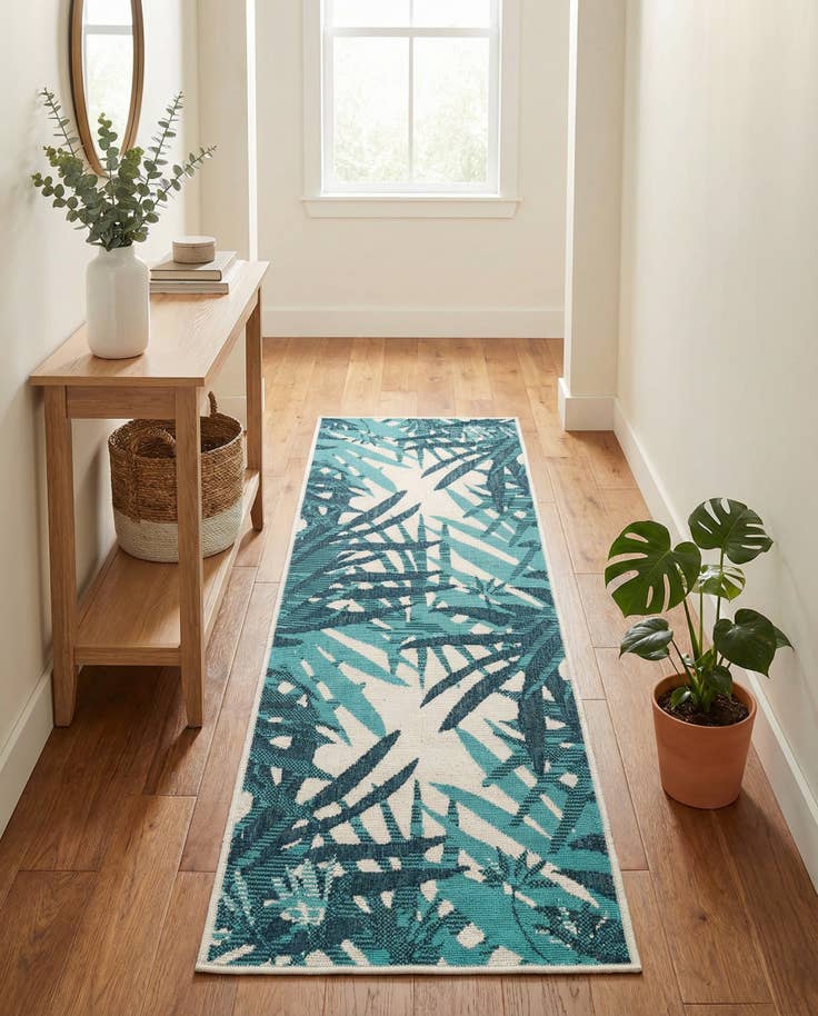 Detail image of 2' x 6' Easy-Clean Botanical Indoor / Outdoor Runner Rug