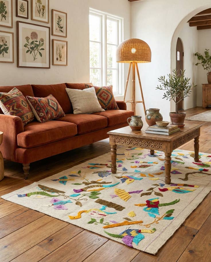 Detail image of 3' 2 x 4' 7 Hand Woven Kilim Suzani Wool Rug