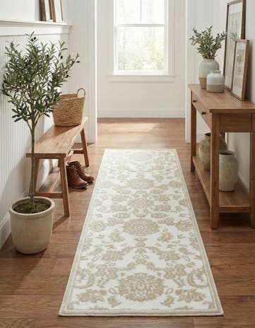 White Brown Nepal Runner Rug