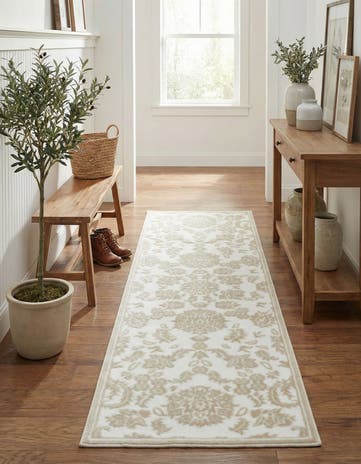 White Brown Nepal Runner Rug