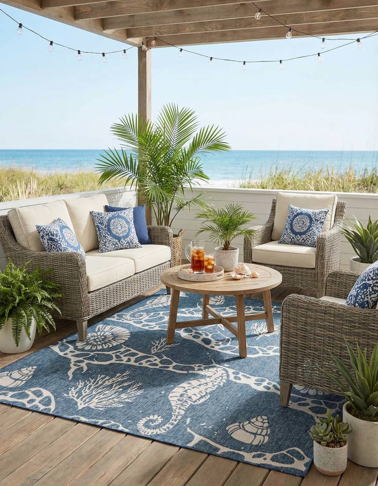 Detail image of 7' 10 x 7' 10  Washable Coastal Indoor / Outdoor Square Rug
