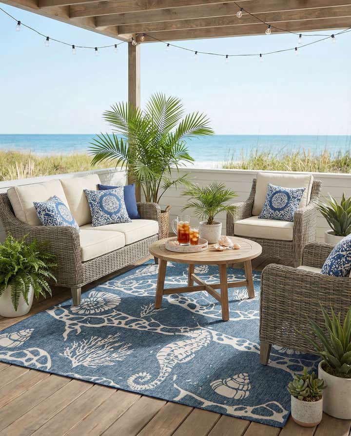 7' 10 x 7' 10 Easy-Clean Coastal Indoor / Outdoor Square Rug