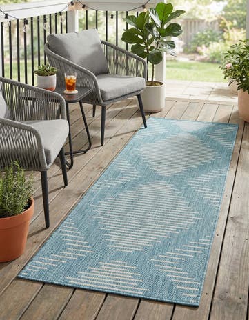 Light Aqua Easy-Clean Modern Indoor / Outdoor Runner Rug