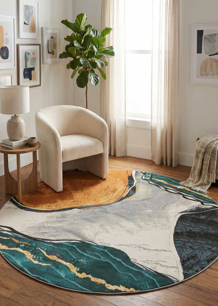 7' 10 x 7' 10 Easy-Clean Modern Indoor / Outdoor Round Rug