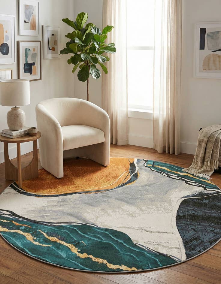 Detail image of 7' 10 x 7' 10 Easy-Clean Modern Indoor / Outdoor Round Rug