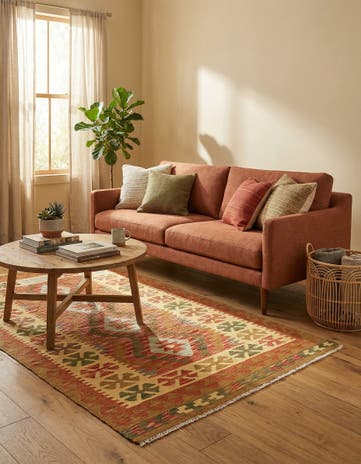 3' 4 x 6' 6 Hand Woven Kilim Maymana Wool Rug