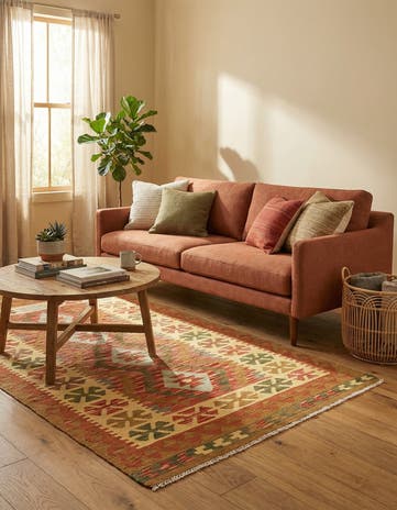 3' 4 x 6' 6 Hand Woven Kilim Maymana Wool Rug