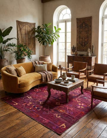 5' 8 x 7' 2 Hand Woven Kilim Suzani Wool Rug