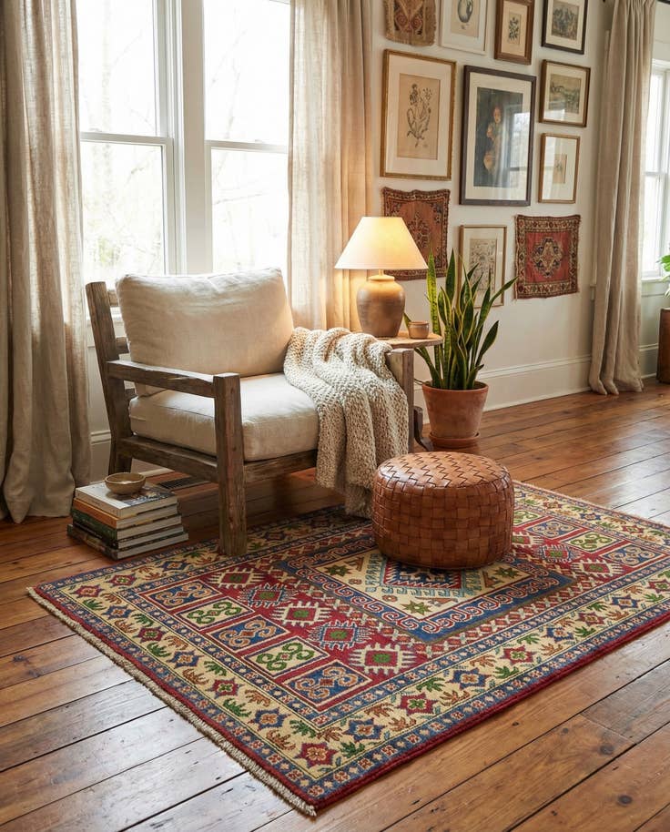 Detailansicht von 100cm x 150cm Handgeknüpft Kazak Orientalisch Teppich