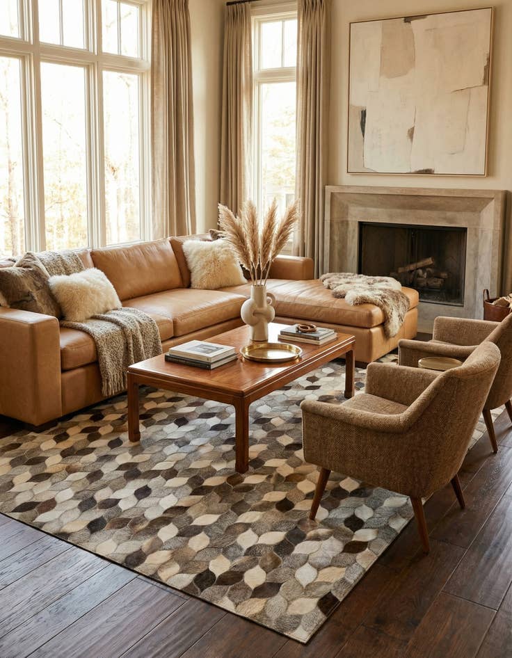 Detail image of  5' 1 x 8' 1 Cowhide - Patchwork Rug