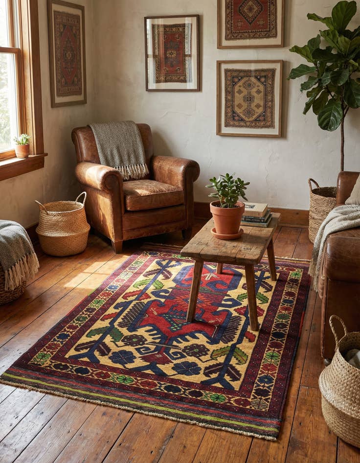 Detail image of 3' x 4' 10 Hand Knotted Sumak Wool Rug