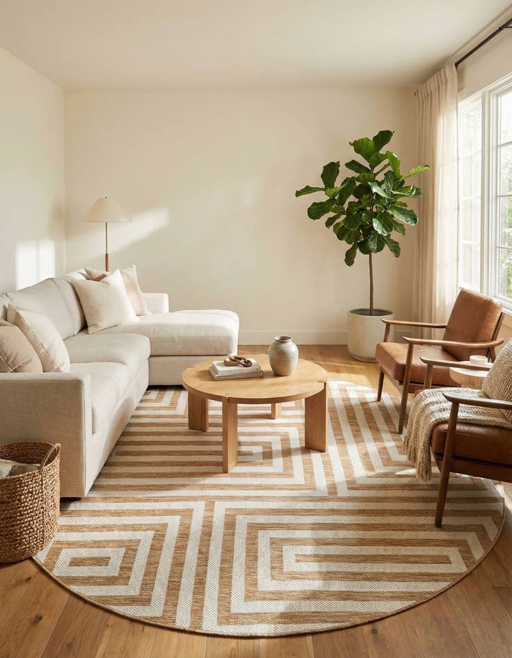 Detail image of 7' 10 x 7' 10 Easy-Clean Modern Indoor / Outdoor Round Rug