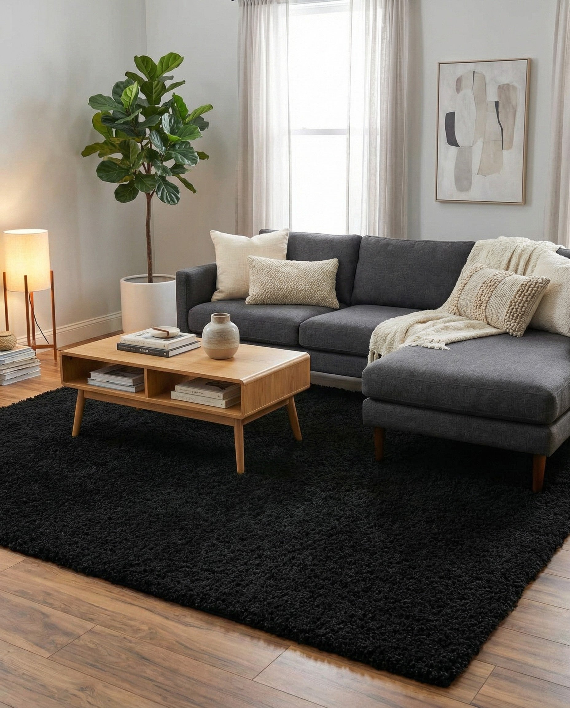 Jet Black 9' x 12' Solid Shag Rug | Rugs.com