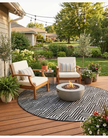 Black Easy-Clean Sabrina Soto Hudson Indoor / Outdoor Round Rug