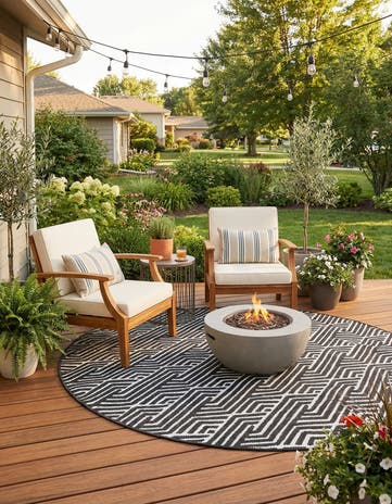 Black Easy-Clean Sabrina Soto Hudson Indoor / Outdoor Round Rug