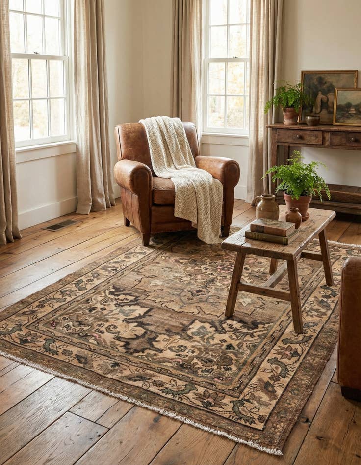 Detail image of 4' 2 x 5' 3  Hand Knotted Ultra Vintage Persian Wool Rug