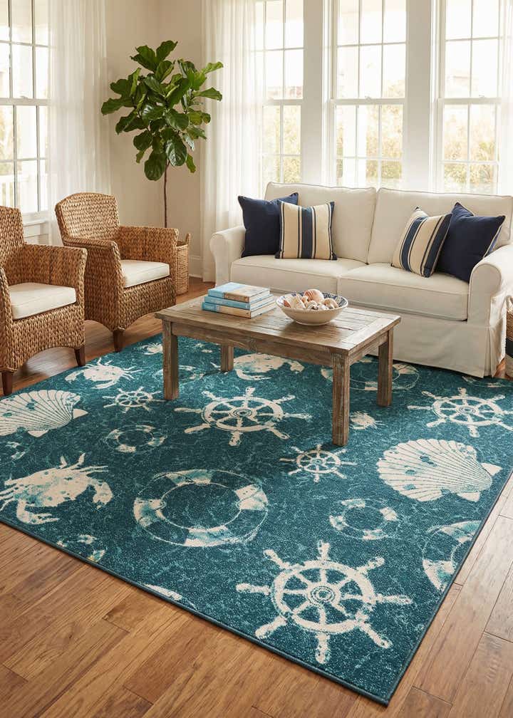 7' 10 x 7' 10 Easy-Clean Coastal Indoor / Outdoor Square Rug