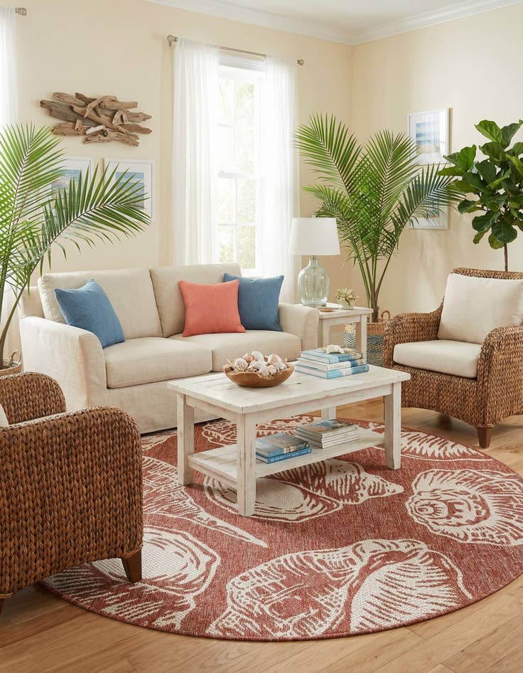 Detail image of  5' 3 x 5' 3  Washable Coastal Indoor / Outdoor Round Rug