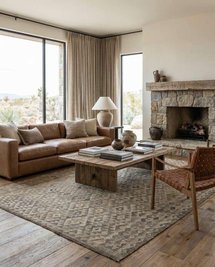 6' 11 x 9' 8 Hand Woven Kilim Maymana Wool Rug