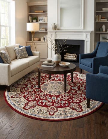 Burgundy Nain Design Round Rug