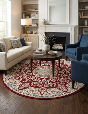 Burgundy Nain Design Round Rug