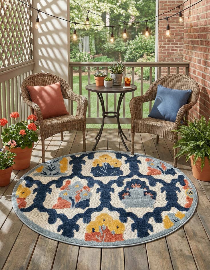 Detail image of 3' 3 x 3' 3  Washable Belize Indoor / Outdoor Round Rug