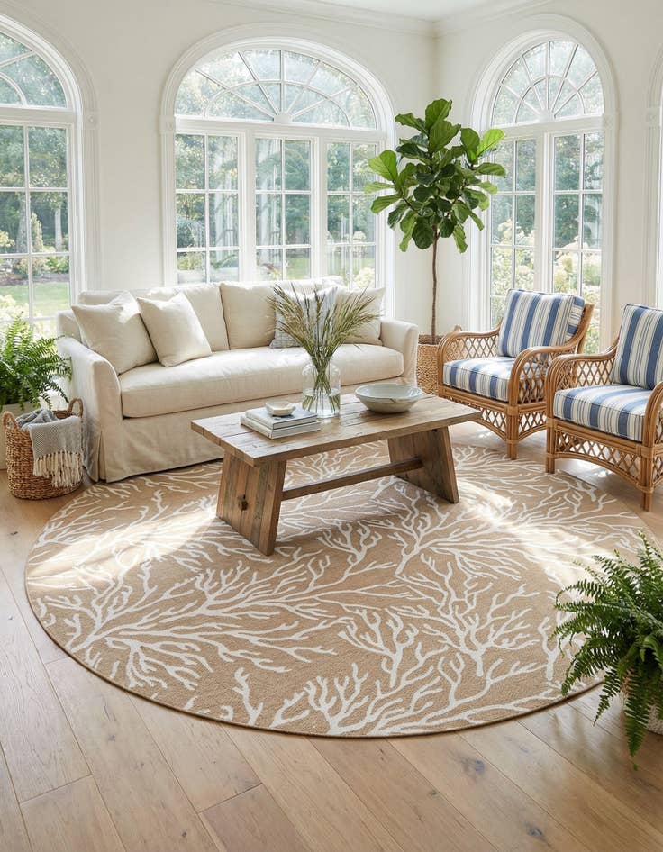 Detail image of 12' x 12'  Washable Coastal Indoor / Outdoor Round Rug