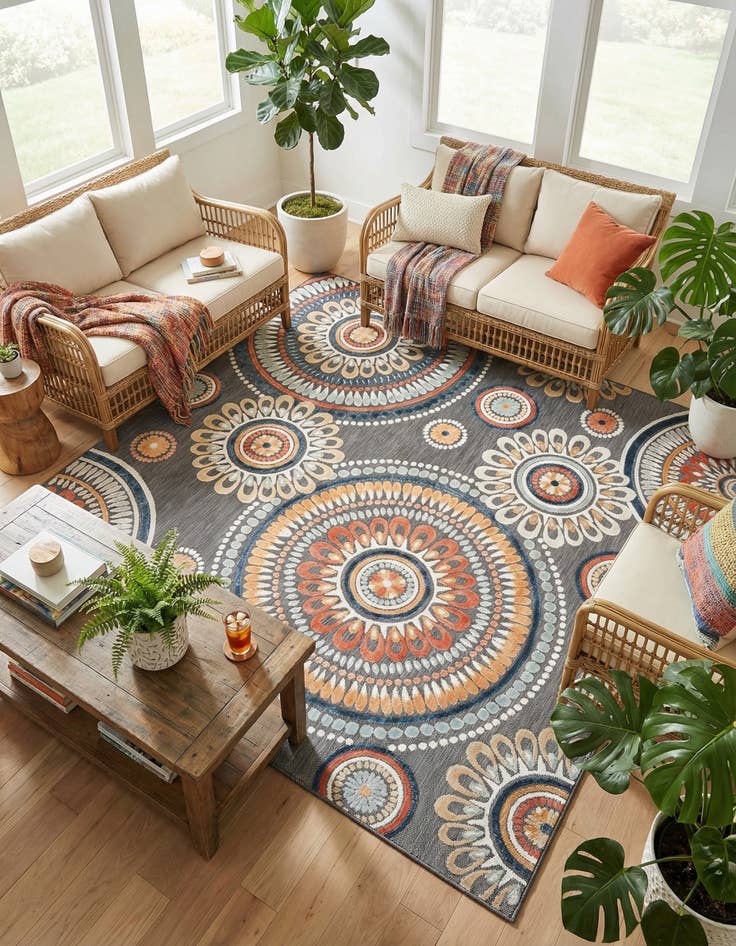 Detail image of 8' 2 x 8' 2  Washable Botanical Indoor / Outdoor Square Rug