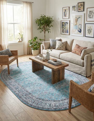 Blue Washable Timeless Oval Rug