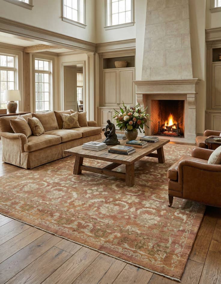 Detail image of  12' 9 x 19' 2  Hand Knotted Oushak Wool Rug