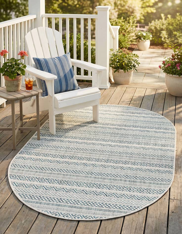Detail image of 3' x 5' 3  Washable Striped Indoor / Outdoor Oval Rug