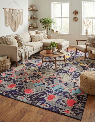 Navy Blue Washable Santa Fe Rug
