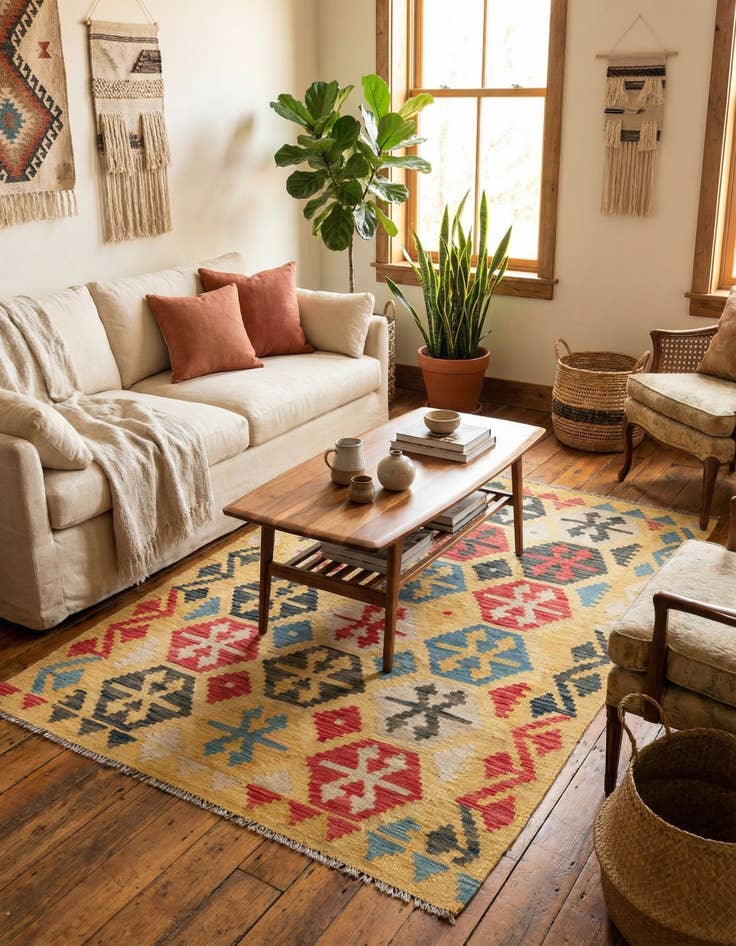 Detail image of 4' 2 x 6'  Hand Woven Kilim Maymana Wool Rug