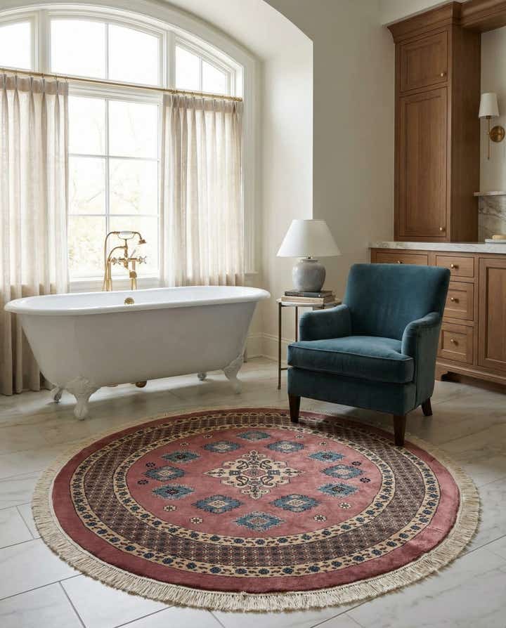 5' 11 x 6' Hand Knotted Bokhara Oriental Wool Round Rug