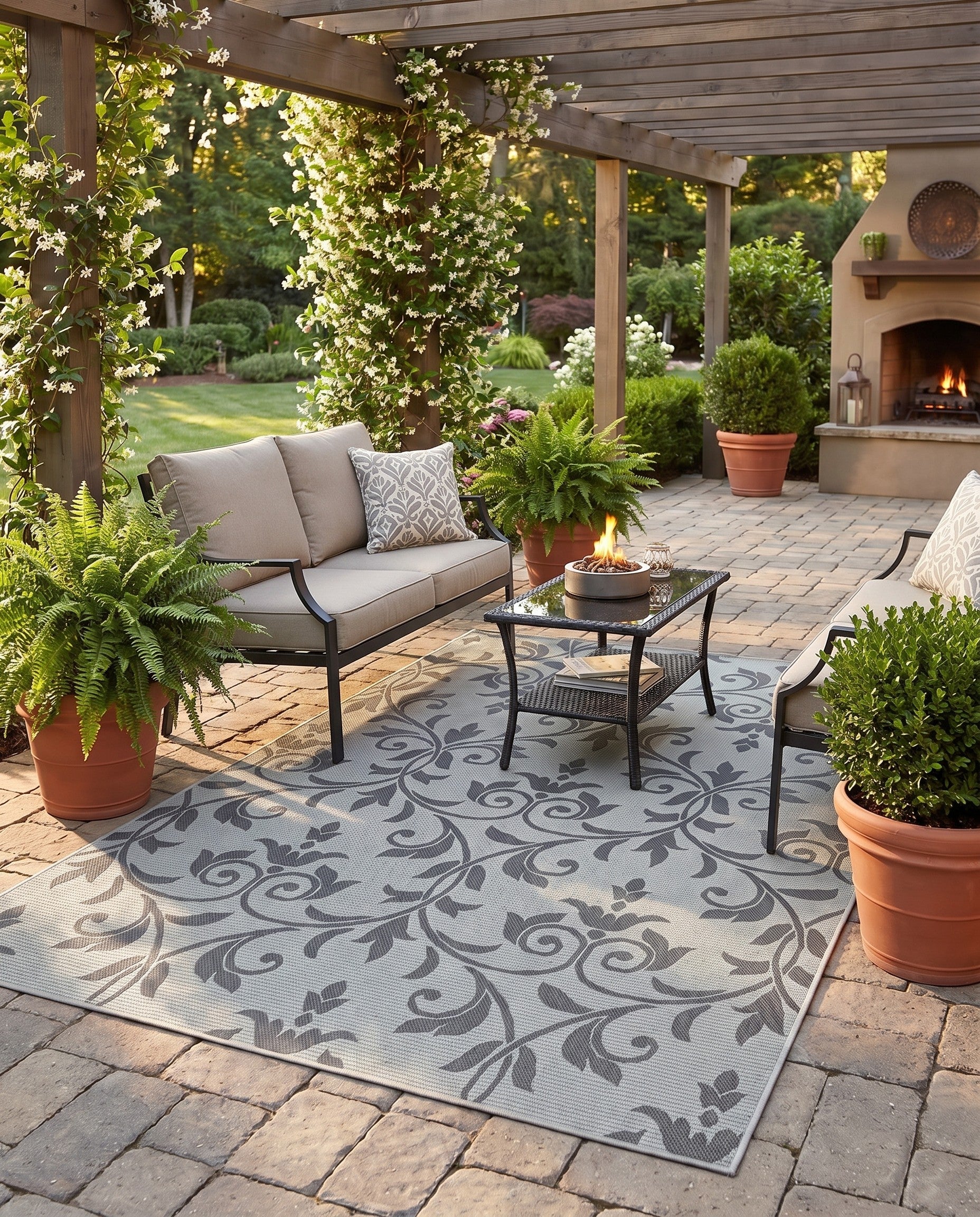 5' 3 x 8' Easy-Clean Botanical Indoor / Outdoor Rug