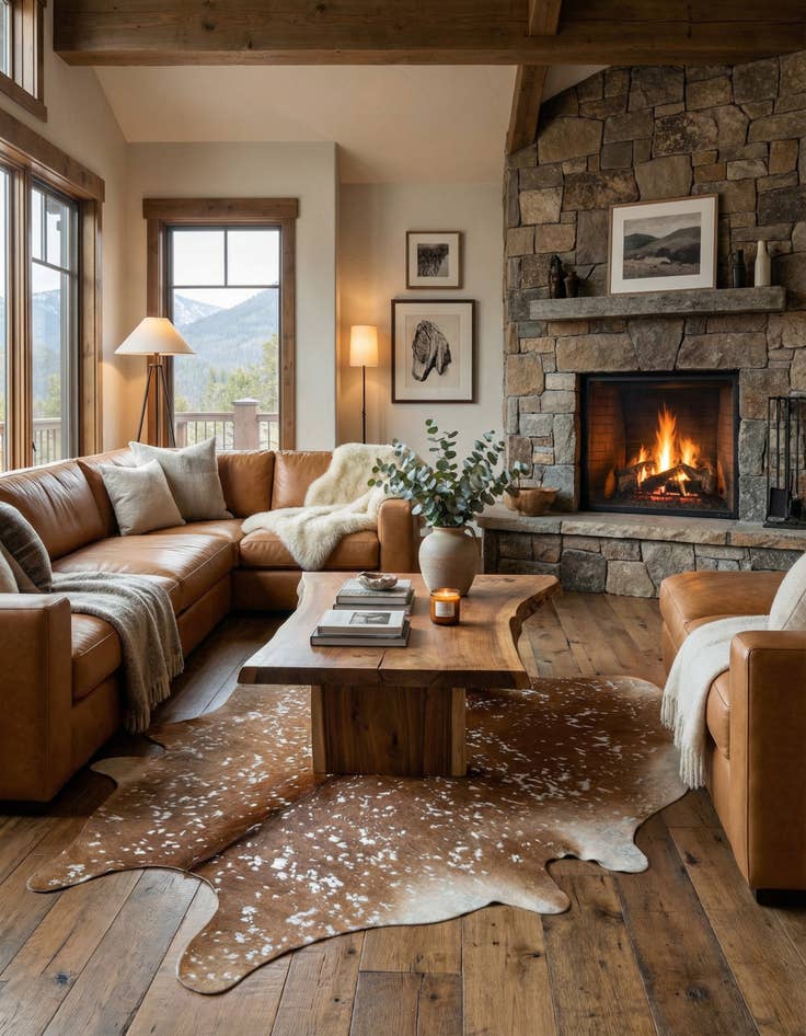 Detail image of 5' 9 x 6' 10 Cowhide Leather Freeform Rug