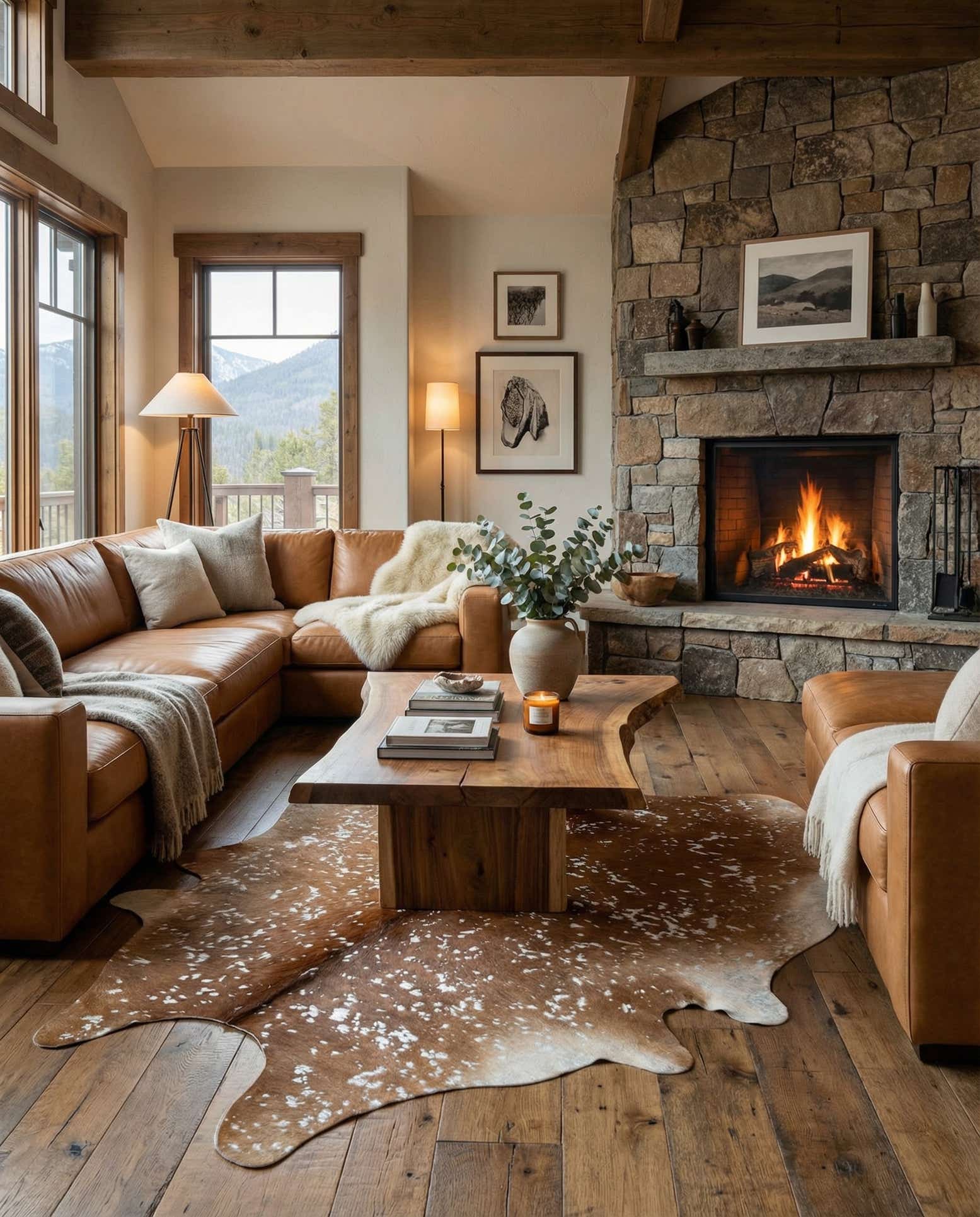 5' 9 x 6' 10 Cowhide Leather Freeform Rug