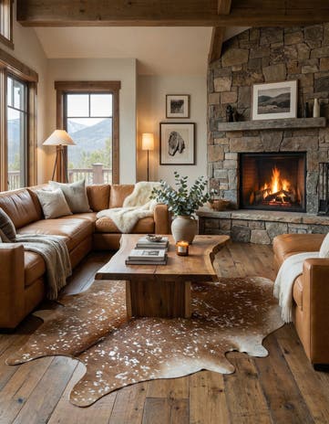 5' 9 x 6' 10 Cowhide Leather Freeform Rug