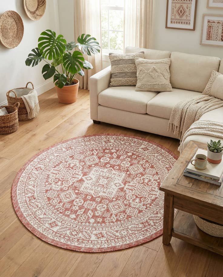 Detail image of 5' 3 x 5' 3 Easy-Clean Aztec Indoor / Outdoor Round Rug