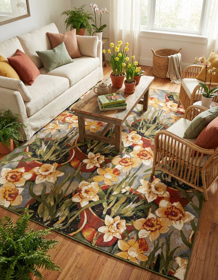 Detail image of  7' 10 x 10'  Washable Botanical Indoor / Outdoor Rug