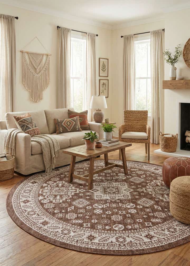 10' x 10' Easy-Clean Aztec Indoor / Outdoor Round Rug