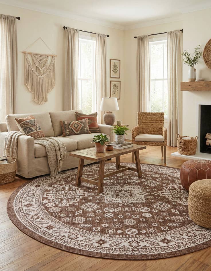 Detail image of 10' x 10'  Washable Aztec Indoor / Outdoor Round Rug