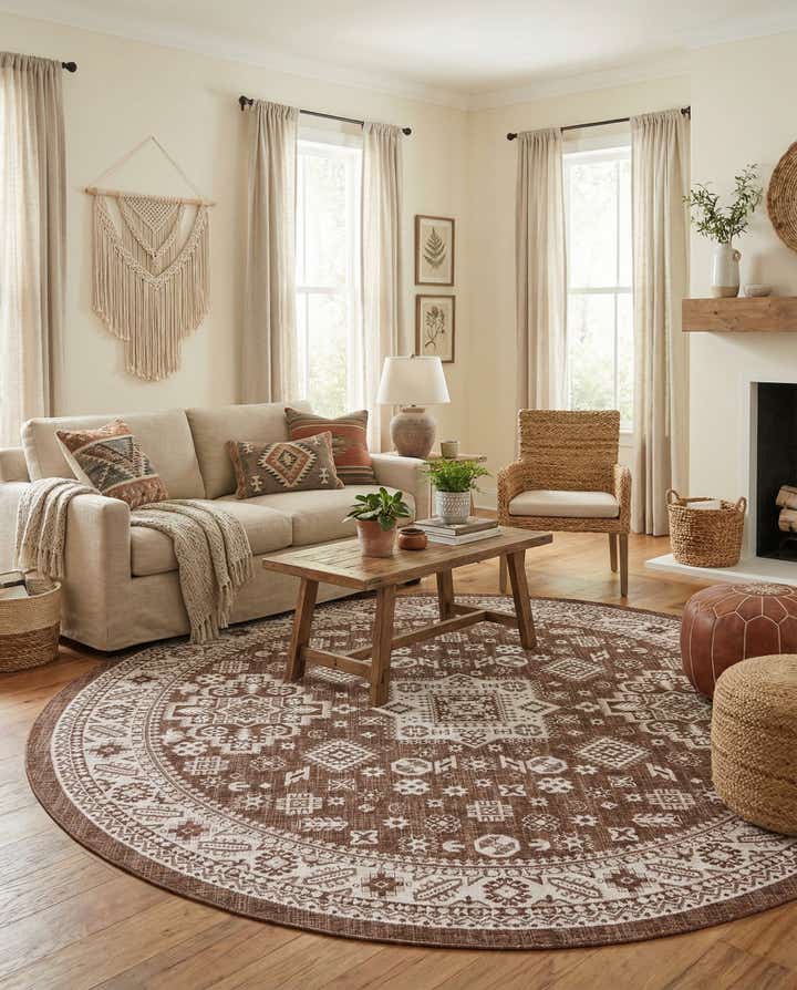 10' x 10' Easy-Clean Aztec Indoor / Outdoor Round Rug
