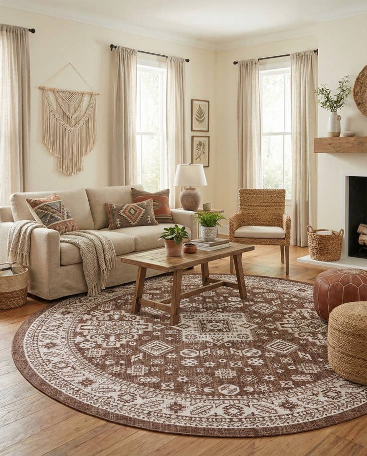 Detail image of 10' x 10' Easy-Clean Aztec Indoor / Outdoor Round Rug
