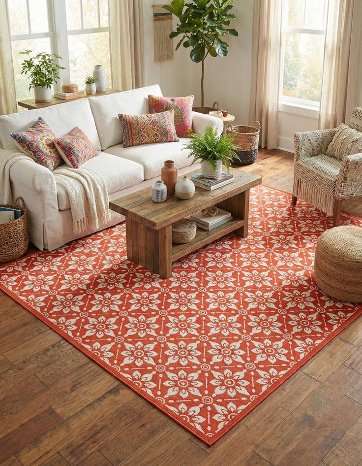Detail image of 7' 10 x 7' 10  Washable Trellis Indoor / Outdoor Square Rug