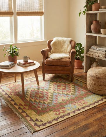 3' 3 x 3' 8 Hand Woven Kilim Maymana Wool Square Rug