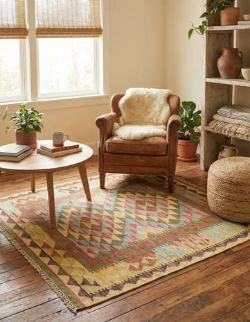 3' 3 x 3' 8 Hand Woven Kilim Maymana Wool Square Rug